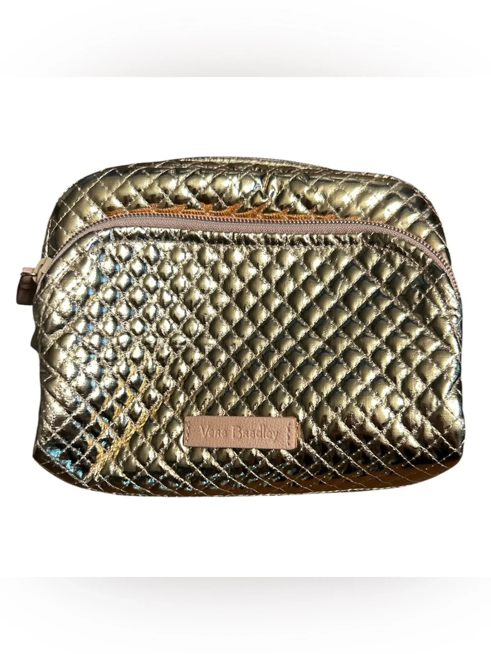 Vera Bradley Metallic Gold Quilted Cosmetic Makeup Bag